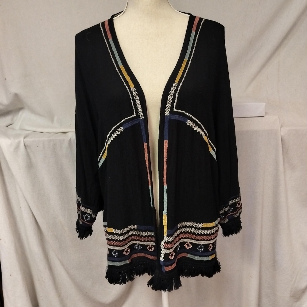 Boho Fringe Lightweight Oversize Open Cardigan. XS